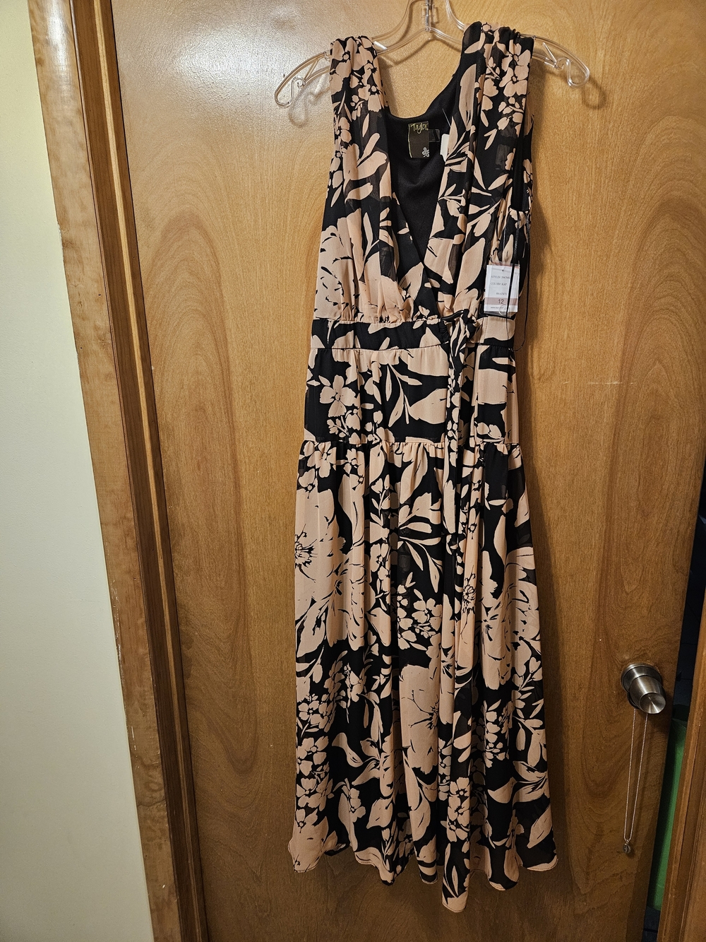 Taylor Black and Blush Floral Wrap-Style Maxi Dress